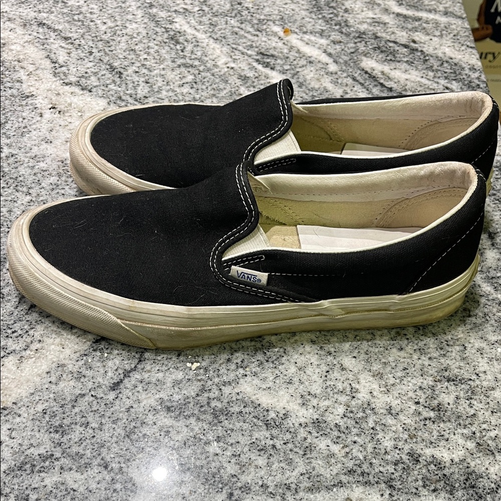 Vans Men's Black and White Slip-On Loafers Mens 9/womens 10.5